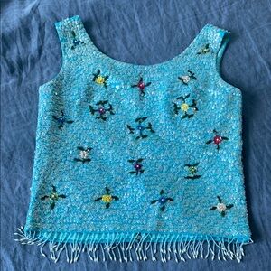 Vintage Embellished Beaded Top with Fringe